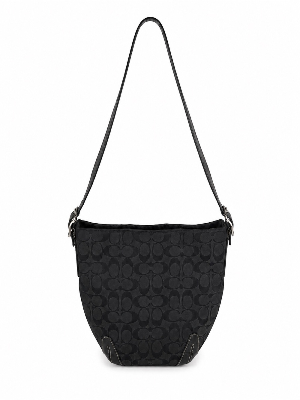 Coach Black Signature Jacquard Hobo Shoulder Bag Leather Trim Purse
